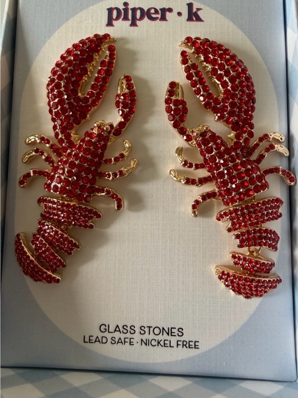 piper.k Red Crystal Lobster Statement Earrings